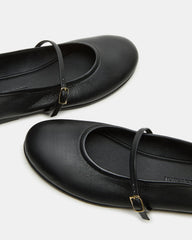 BESETTE Black Leather Mary Jane Ballet Women's Flat | Steve Madden Sale