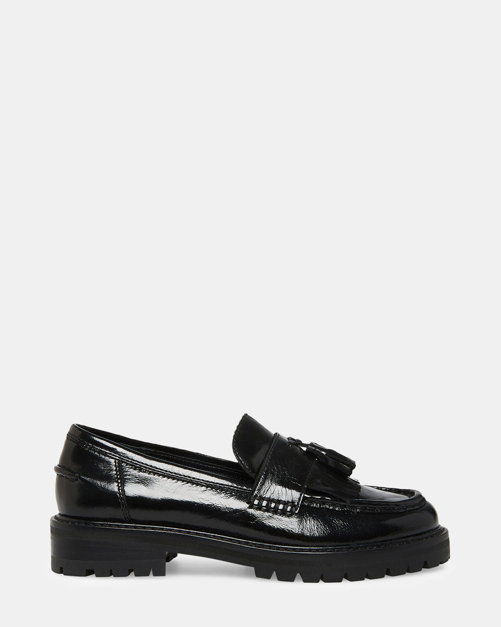 MINKA Black Leather Women's Platform Lug Sole Loafer | Steve Madden for Sale