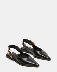 SHAY Black Leather Pointed-Toe Slingback Ballet Women's Flat | Steve Madden on Sale