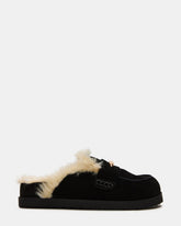 TOBIN Faux Fur Black Suede Slip-On Mule Women's Flat | Steve Madden discount