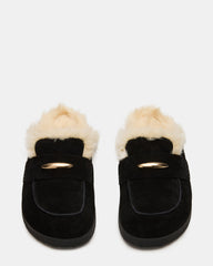 TOBIN Faux Fur Black Suede Slip-On Mule Women's Flat | Steve Madden discount