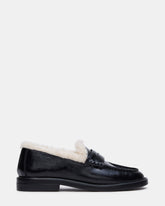 MADISON Faux Fur Black Leather Women's Penny Loafer | Steve Madden Sale