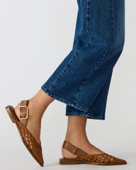 SHAY Woven Cognac Pointed-Toe Slingback Ballet Women's Flat | Steve Madden US