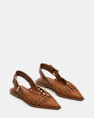 SHAY Woven Cognac Pointed-Toe Slingback Ballet Women's Flat | Steve Madden US