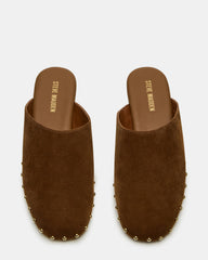 PEARSON Chestnut Suede Rounded-Toe Slip-On Women's Flat | Steve Madden outlet