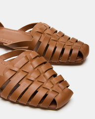 MEDLIN Tan Leather Square-Toe Fisherman Women's Flat | Steve Madden Sale