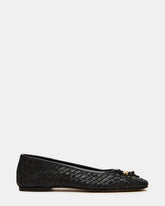DIVY Black Leather Woven Bow Ballet Round-Toe Women's Flat | Steve Madden on Sale