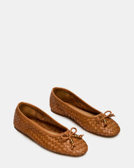 DIVY Cognac Leather Woven Bow Ballet Round-Toe Women's Flat | Steve Madden online