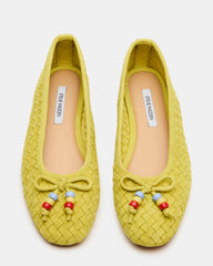 DIVY Lime Leather Woven Bow Ballet Round-Toe Women's Flat | Steve Madden US