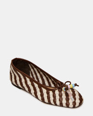 DIVY White/Brown Leather Woven Bow Ballet Round-Toe Women's Flat | Steve Madden for Sale