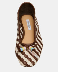 DIVY White/Brown Leather Woven Bow Ballet Round-Toe Women's Flat | Steve Madden for Sale