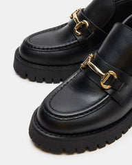 LEON Black Leather Platform Lug Sole Women's Loafer | Steve Madden online