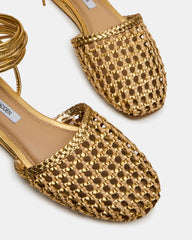 FLUTTER Gold Woven Mule Leg-Ties Strappy Women's Flat | Steve Madden for Sale