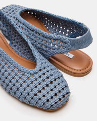 RUMI Blue Leather Woven Slingback Round-Toe Women's Flat | Steve Madden Sale