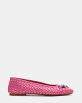 DIVY Pink Leather Woven Bow Ballet Round-Toe Women's Flat | Steve Madden on Sale