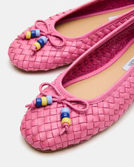 DIVY Pink Leather Woven Bow Ballet Round-Toe Women's Flat | Steve Madden on Sale