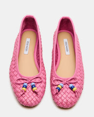 DIVY Pink Leather Woven Bow Ballet Round-Toe Women's Flat | Steve Madden on Sale