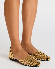 MEDLIN Gold Leather Square-Toe Fisherman Women's Flat | Steve Madden near me