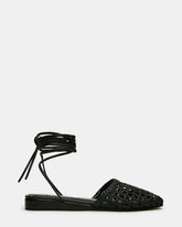 FLUTTER Black Leather Woven Mule Leg-Ties Strappy Women's Flat | Steve Madden Sale