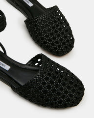 FLUTTER Black Leather Woven Mule Leg-Ties Strappy Women's Flat | Steve Madden Sale