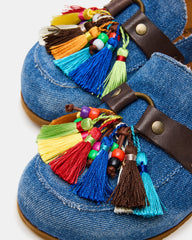 BERNIE Denim Mule Slip-On Footbed Round-Toe Women's Flat | Steve Madden on Sale