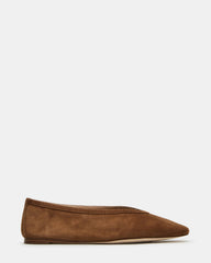 LENI Chestnut Suede Square-Toe Ballet Women's Flat | Steve Madden Sale