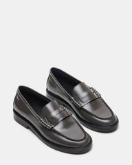 MADISON Grey Leather Women's Penny Loafer | Steve Madden outlet