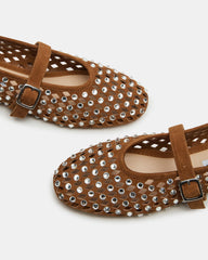 DREAMING Chestnut Suede Rhinestones Women's Mary Jane Flats | Steve Madden outlet