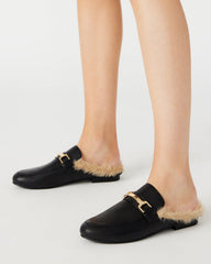 KHLOE Black Leather Women's Faux Fur Mule | Steve Madden on Sale