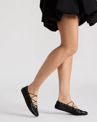 POINTE Black Leather Women's Ballet Square-Toe Flat | Steve Madden discount
