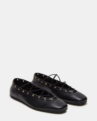 POINTE Black Leather Women's Ballet Square-Toe Flat | Steve Madden discount