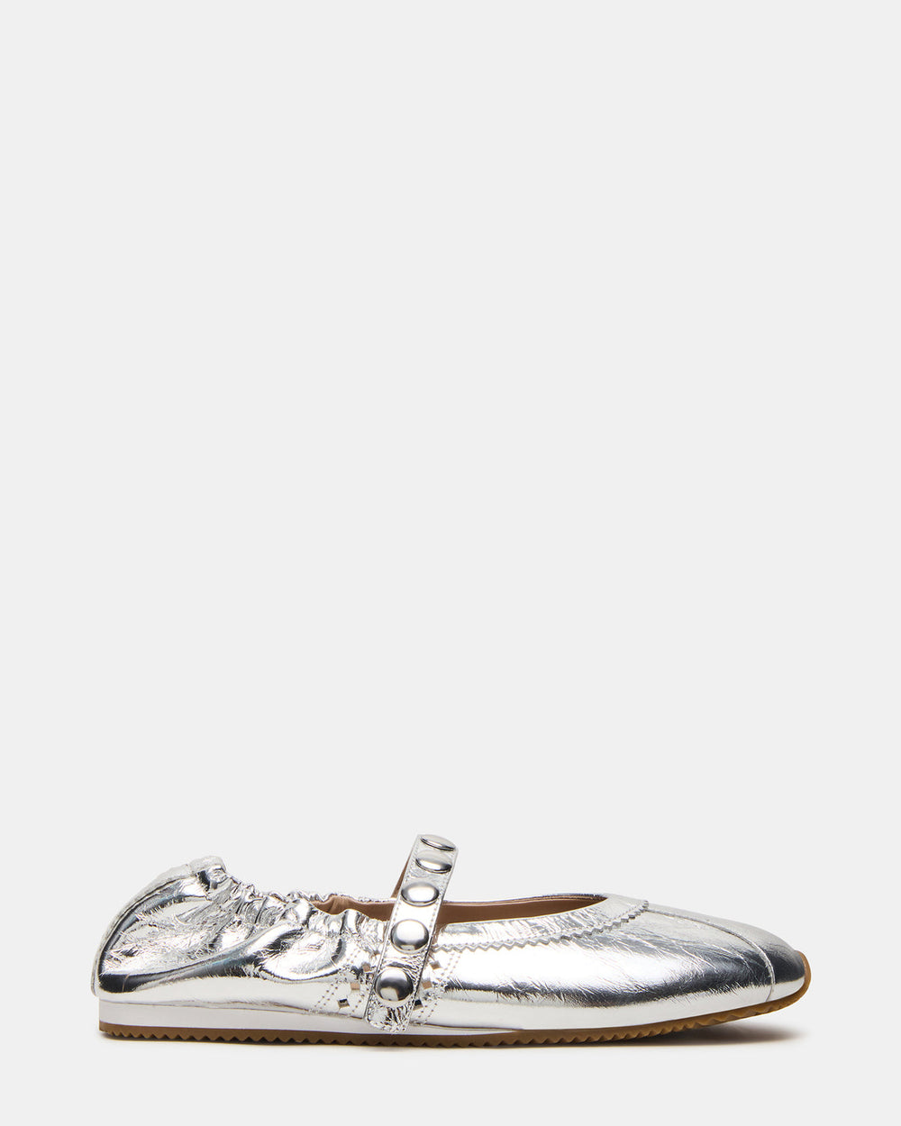 ANAYA Silver Leather Studs Mary Jane Ballet Women's Flat | Steve Madden online
