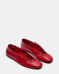 POINTE Red Leather Women's Ballet Square-Toe Flat | Steve Madden US