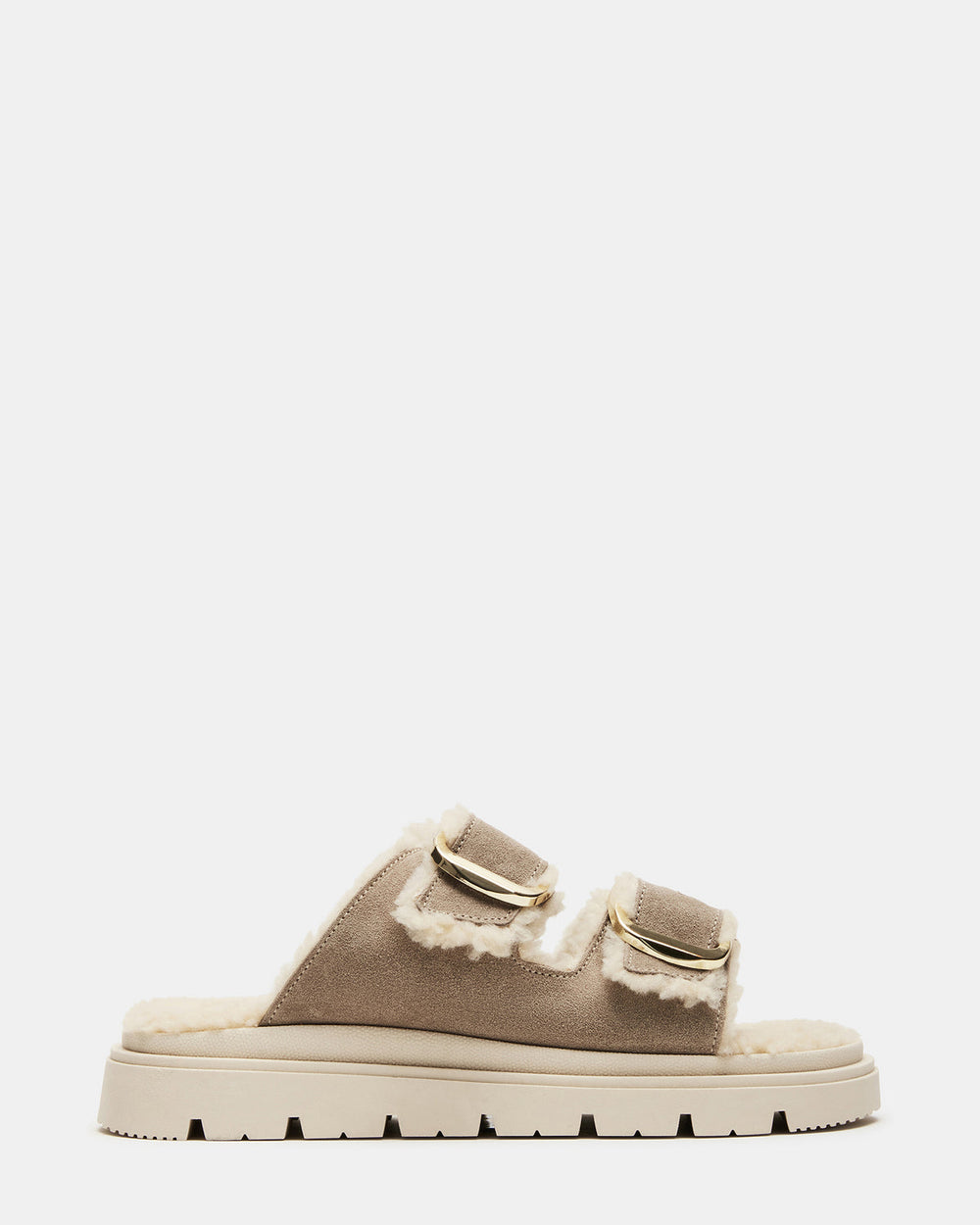 SNUGGLE Sand Suede Faux Fur Slide | Women's Flats | Steve Madden online