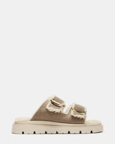SNUGGLE Sand Suede Faux Fur Slide | Women's Flats | Steve Madden online