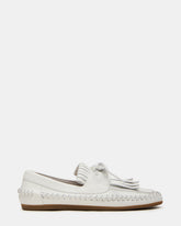 SAMUAL White Leather Fringe Boat Women's Loafer | Steve Madden US