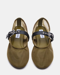 MITSY Olive/Black Mary Jane Mesh Ballet Women's Flat | Steve Madden US
