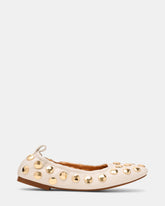 LANTA White Leather Studded Gold-Detail Round-Toe Women's Flat | Steve Madden online