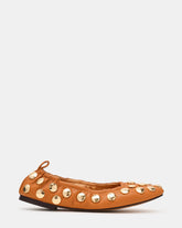 LANTA Tan Leather Studded Gold-Detail Round-Toe Women's Flat | Steve Madden on Sale