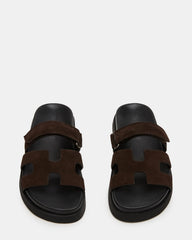 MAYVEN Chocolate Brown Suede Flatform Slide Women's Sandal | Steve Madden Sale