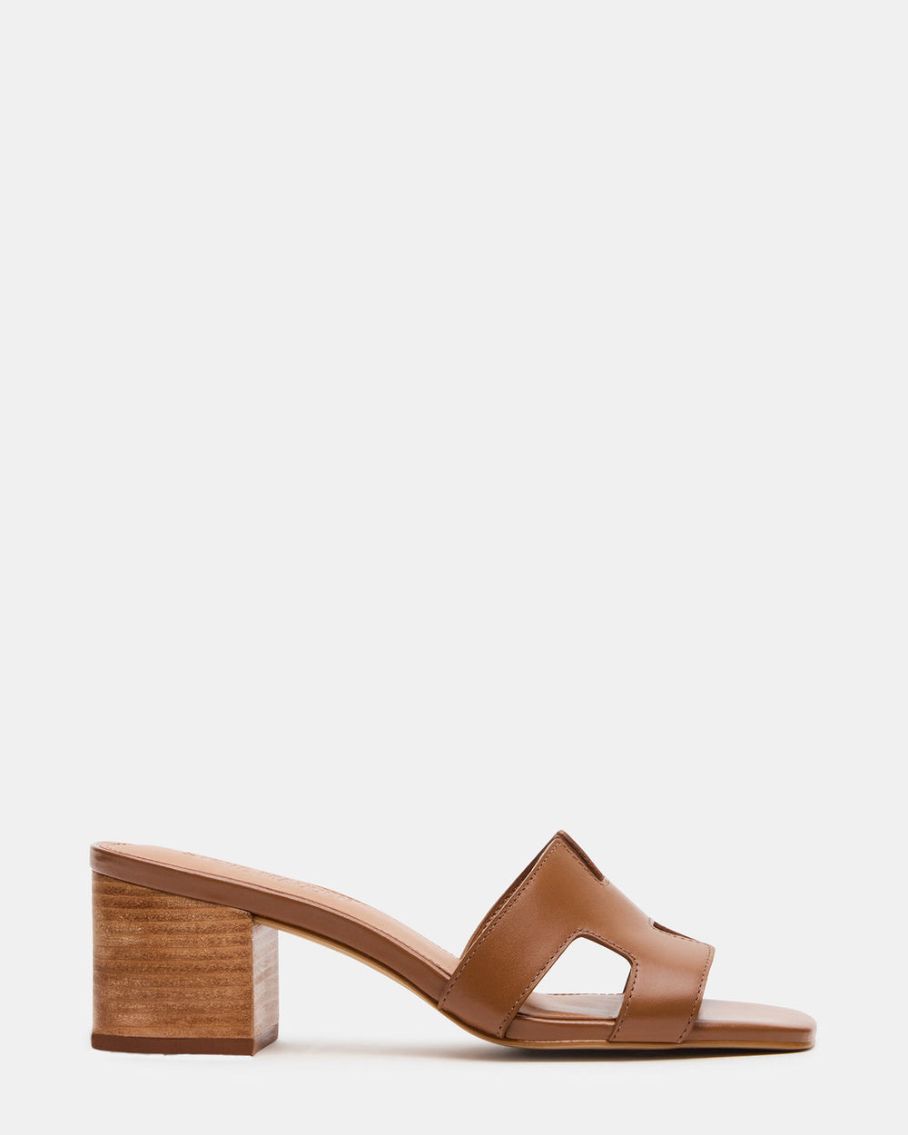 HANA Cognac Leather Square-Toe Mule Block Heel Women's Sandal | Steve Madden discount
