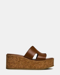 HARMONY Cognac Leather Wedge Mule Cork Platform Women's Sandal | Steve Madden for Sale