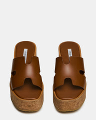 HARMONY Cognac Leather Wedge Mule Cork Platform Women's Sandal | Steve Madden for Sale
