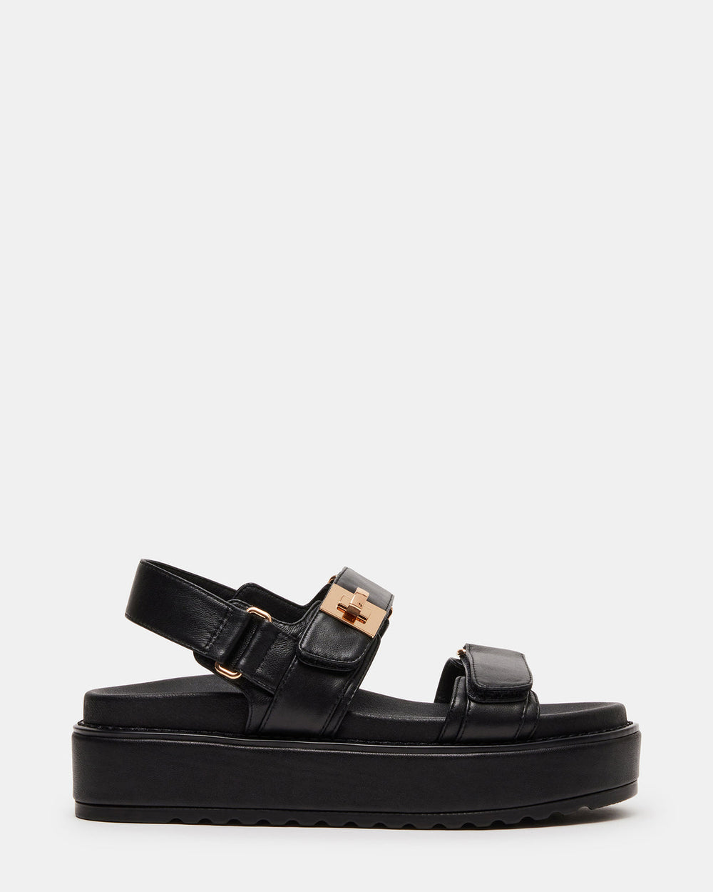 BIGMONA Black Leather Women's Platform Sandal | Steve Madden Sale
