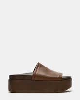 ARWEN Brown Leather Women's Platform Footbed Slide Chunky Sandal | Steve Madden Sale