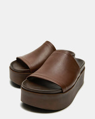 ARWEN Brown Leather Women's Platform Footbed Slide Chunky Sandal | Steve Madden Sale