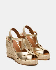 THELMA Gold Leather Espadrille Wedge Ankle Strap Women's Sandal | Steve Madden outlet