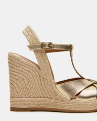 THELMA Gold Leather Espadrille Wedge Ankle Strap Women's Sandal | Steve Madden outlet