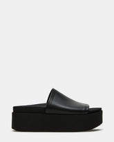 ARWEN Black Leather Women's Platform Footbed Slide Chunky Sandal | Steve Madden Sale