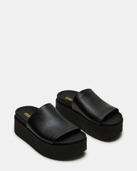 ARWEN Black Leather Women's Platform Footbed Slide Chunky Sandal | Steve Madden Sale
